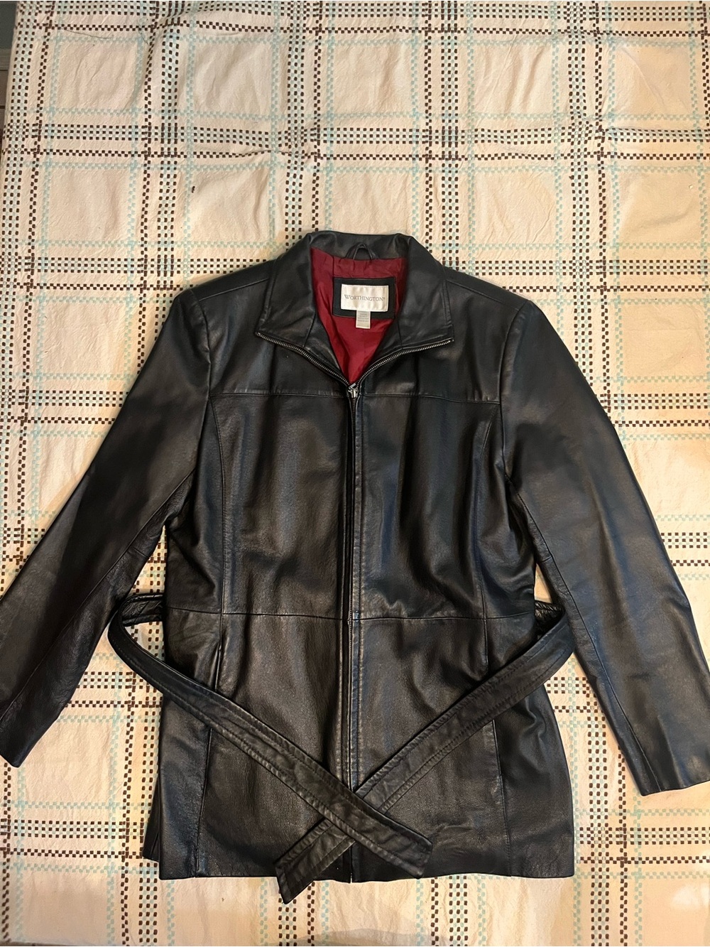 Wilsons Leather Women's Black Leather Zip Jacket with Burgundy Lining